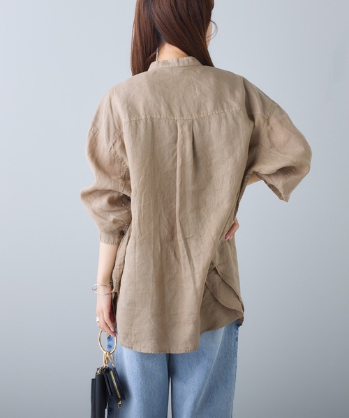 pual ce cin シャツ ブラウス フレンチリネンバンドカラーブラウス