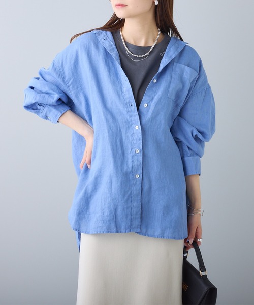 pual ce cin シャツ ブラウス フレンチリネンバンドカラー