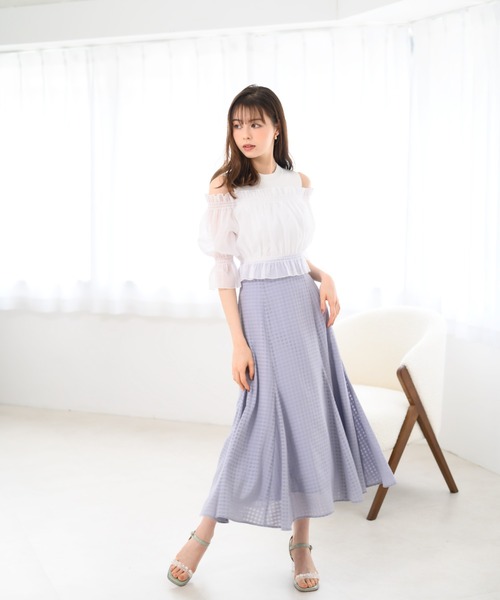 ミッシュマッシュ2024春夏ギャザーオフショルドッキングニット/MM428313 ミッシュマッシュ MISCH MASCH 着映えするトレンドニット。【2024春夏