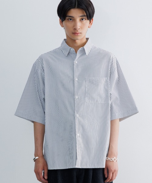 メンズ ストライプシャツ 羽織り ルーズ 肩落ち 大きめ H00312 SINSS シャツ Loose silhouette striped shirt / ルーズ
