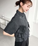 ブラウス シャツ 夏 半袖 半袖ティアードフリ...の詳細画像2