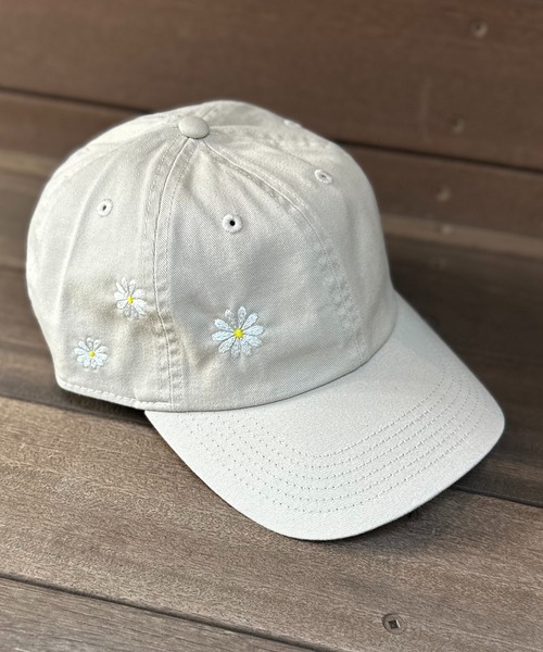 花 刺繍 キャップ LEPSIM ベージュ NYロゴ 花柄キャップ フラワー刺繍