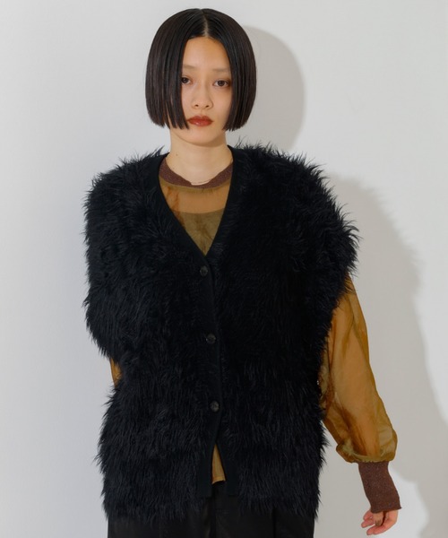 NOMINE ベスト ジレ ロング フェザー ニットベスト カーディガン