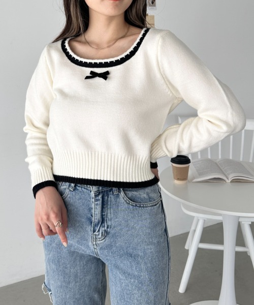 新品未使用　フロントリボンニットトップス Amazon | [miniministore] フロントオープンリボン ニットトップス