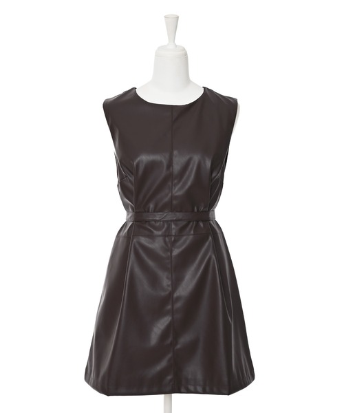 Nodress レザーワンピース　ミニワンピース  ブルー　レア　ノースリーブ リーフステッチノースリーブミニワンピース – ANDOR ONLINE