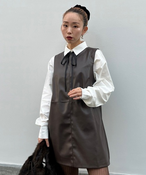 Nodress レザーワンピース　ミニワンピース  ブルー　レア　ノースリーブ ノースリーブ ギャザー レディース ベアトップワンピース ミニ