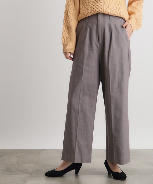 grove パンツ 裏起毛デニムライクストレートワイドパンツ