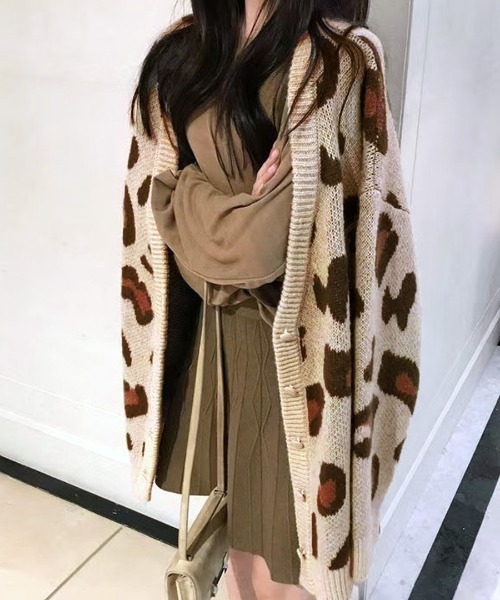 REMUR カーディガン ニットカーディガン レオパード柄 レディース