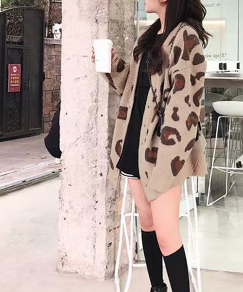 REMUR カーディガン ニットカーディガン レオパード柄 レディース