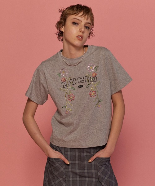 tシャツ LUCID  Glitter Flower T-shirt/LUCIDキラキラフラワーTシャツ「MAISON SPECIAL/メゾンスペシャ LUCID Glitter Flower T-shirt