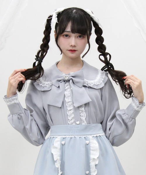 ブラウス シャツ はしごレースフリルリボンブラウス レディース