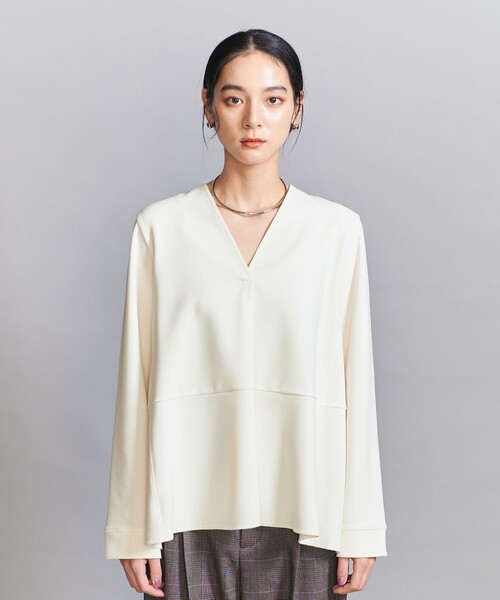 tシャツ 「WEB限定 Wardrobe DAILY MINIMAL」ペプラム Vネックプルオーバーカットソー レディース WEB限定 Wardrobe DAILY MINIMAL】ペプラム Vネックプルオーバー