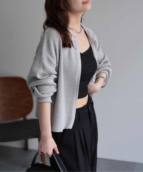 らぶ出品 ap retro カーディガン ラメリブニットポロ襟ZIPカーディガン