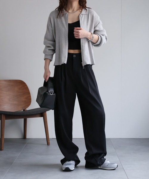 ap retro カーディガン ラメリブニットポロ襟ZIPカーディガン