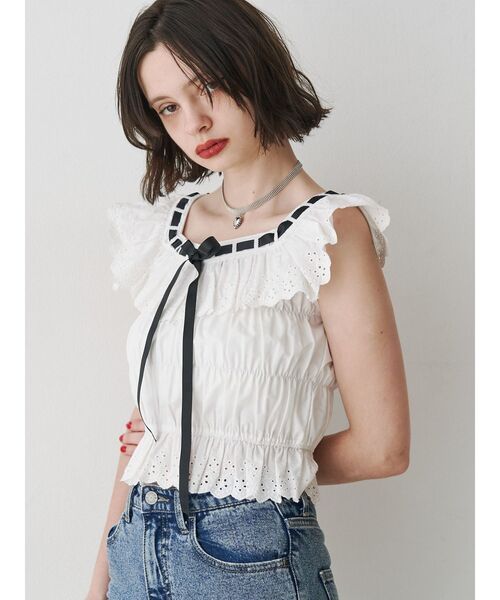 リボンステッチフリルビスチェ【セットアップ対応】夏服（シャツ