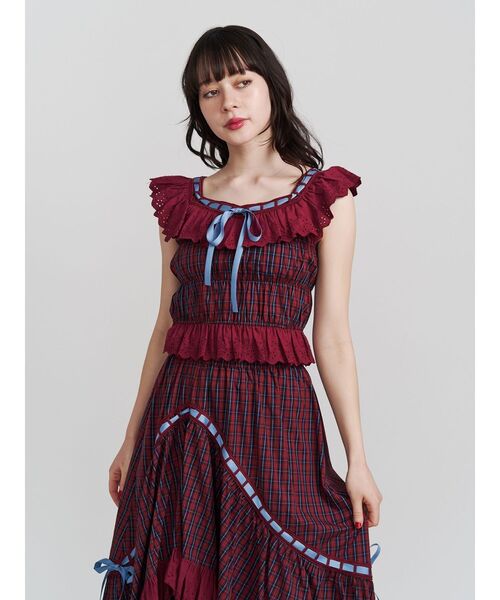ブラウス シャツ リボンステッチフリルブラウス ビスチェ「セットアップ対応」夏服 レディース jouetie ブラウス シャツ リボンステッチフリルブラウス