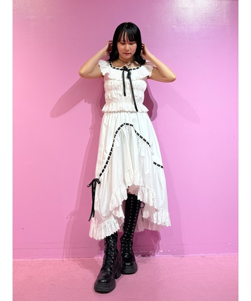 ブラウス シャツ リボンステッチフリルブラウス ビスチェ「セットアップ対応」夏服 レディース jouetie ブラウス シャツ リボンステッチフリルブラウス