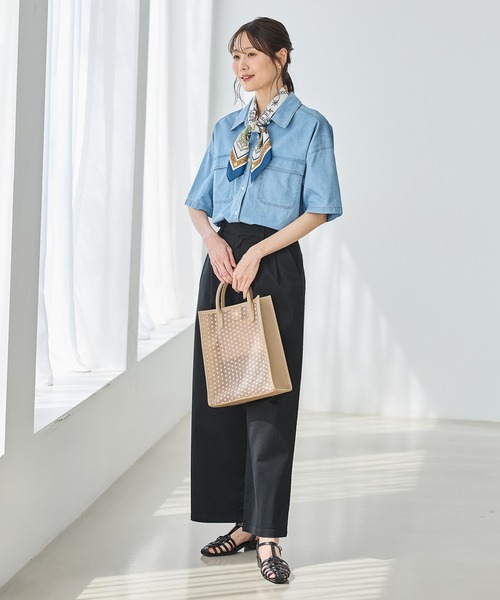 ブラウス シャツ 「接触冷感」冷感デニムクロップド半袖シャツ レディース Re:EDIT ブラウス シャツ 「接触冷感」冷感デニムクロップド半袖