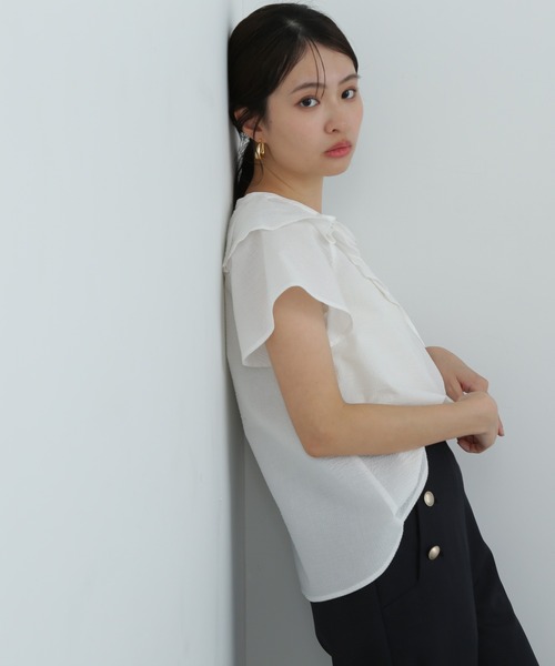 ♢【リネン 100%】 ina 2way リボン ブラウス 日本製2389 N.Natural Beauty Basic ブラウス シャツ サッカーラッフル