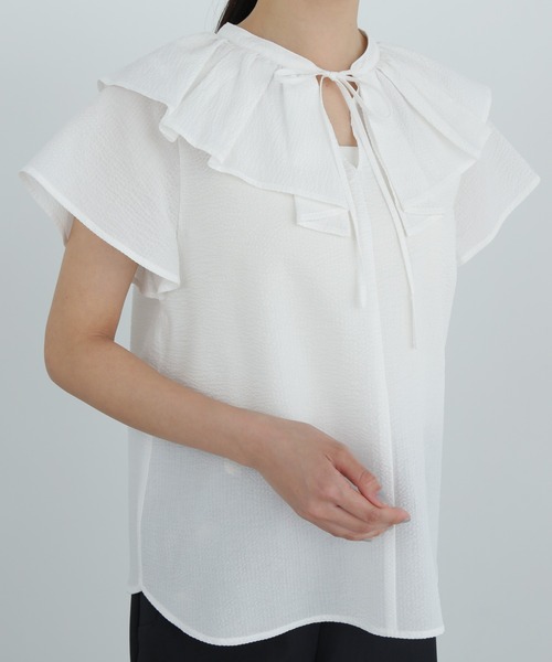ブラウス シャツ ラッフルリボンブラウス レディース N.Natural Beauty Basic ブラウス シャツ サッカーラッフル