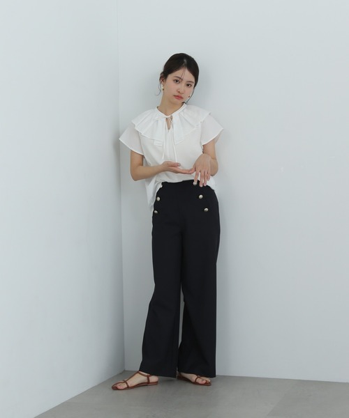 ブラウス シャツ ラッフルリボンブラウス レディース N.Natural Beauty Basic ブラウス シャツ サッカーラッフル