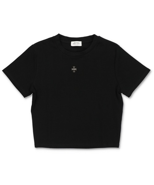 MIYAO 半袖Tシャツ S ブラック/グレー SPINNS tシャツ 半袖ピタTシャツ/メタルクロス レディース
