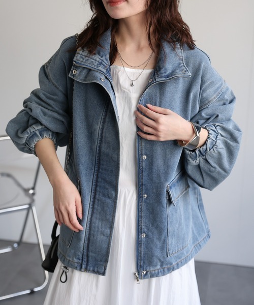 【Glamlips】 ウォッシュド DENIM ブルゾン ジャケット ショート丈 forksy.（フォルクシー） デニムジャケット gジャン 「forksy