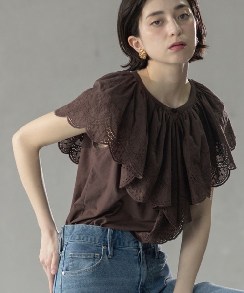 OPAQUE.CLIP ブラウス シャツ 刺繍レースカラーブラウス