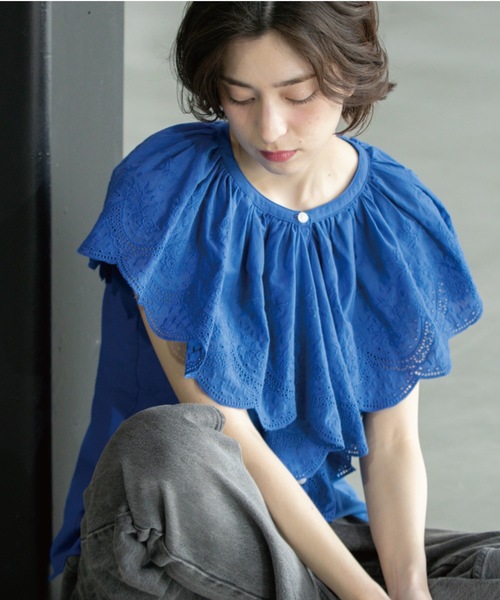 OPAQUE.CLIP ブラウス シャツ 刺繍レースカラーブラウス