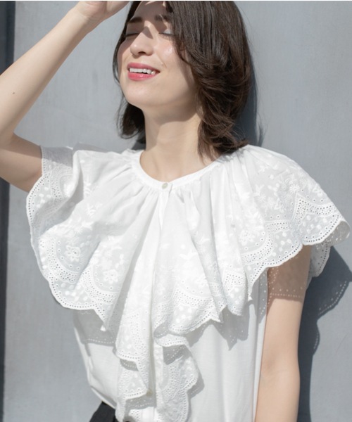 OPAQUE.CLIP ブラウス シャツ 刺繍レースカラーブラウス