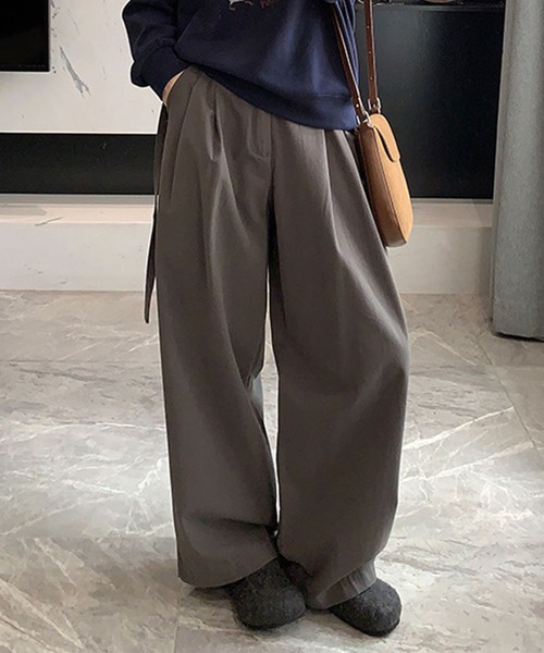 DECADE CLASSIC チノパン ベルト付きタックワイドパンツ