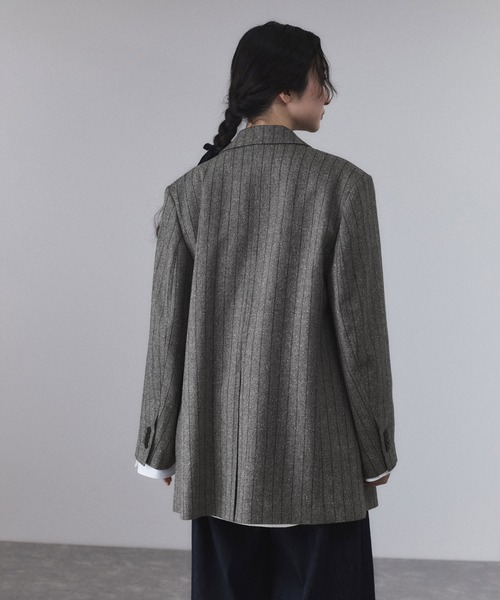 【アパルトモン】グレー チェック柄 ダブルブレスト テーラードジャケット アダム エ ロペ ADAM ET ROPE' ダブルブレスツイード＆チェック