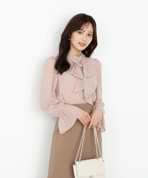 極美品✨洗える✨yori ヨリ　バックリボンブラウス　ピンク　S ウッシャブル PROPORTION BODY DRESSING（プロポーションボディドレッシング