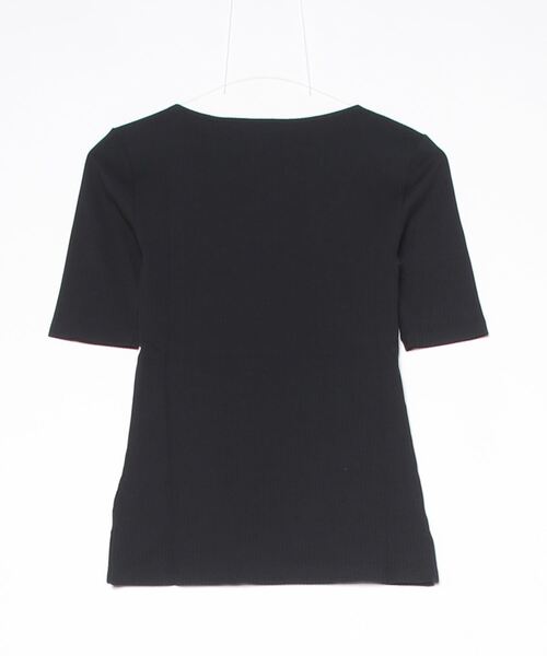 tシャツ リブニット コットンブレンド エルボースリーブ Tシャツ レディースの画像