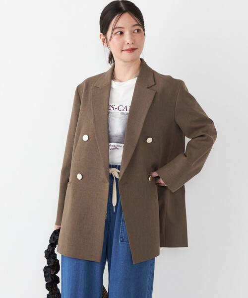 sheba シーバ ダブルテーラードジャケット ストライプ ブラウン 20aw She's Closet ジャケット テーラードジャケット 袖ストライプ長袖