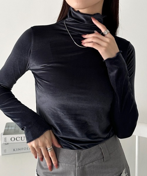 CLEA tシャツ メロウハイネックシアーベロアトップス レディース
