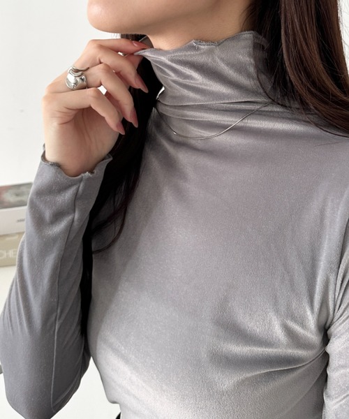 CLEA tシャツ メロウハイネックシアーベロアトップス レディース