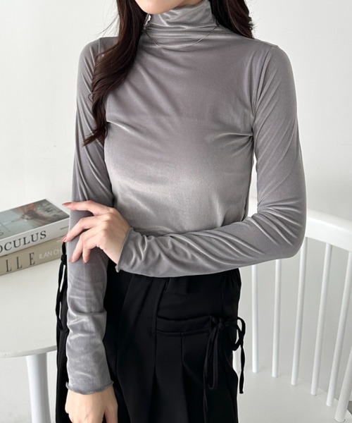 CLEA tシャツ メロウハイネックシアーベロアトップス レディース