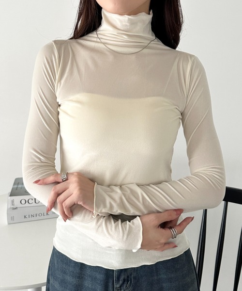 CLEA tシャツ メロウハイネックシアーベロアトップス レディース
