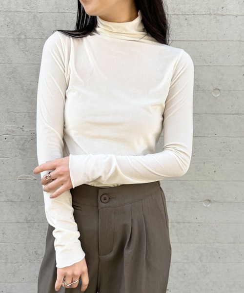 CLEA tシャツ メロウハイネックシアーベロアトップス レディース