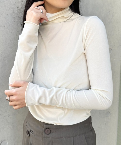 CLEA tシャツ メロウハイネックシアーベロアトップス レディース