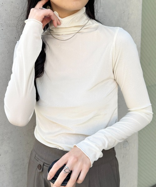 CLEA tシャツ メロウハイネックシアーベロアトップス レディース