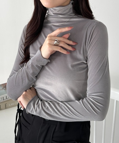 CLEA tシャツ メロウハイネックシアーベロアトップス レディース