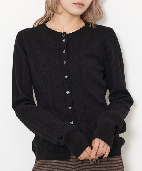 SLY（スライ） カーディガン HEART CROCHET KNIT TOPS ハート ボタン