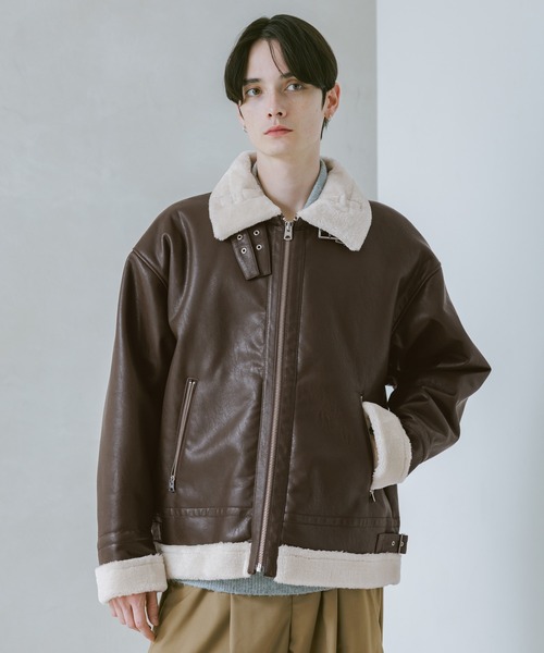 B-3 フライトジャケット ジップアップ レザー ブラウン ブルゾン 秋冬 RAGEBLUE（レイジブルー） ブルゾン アウター SYNTHETIC LETHER B3