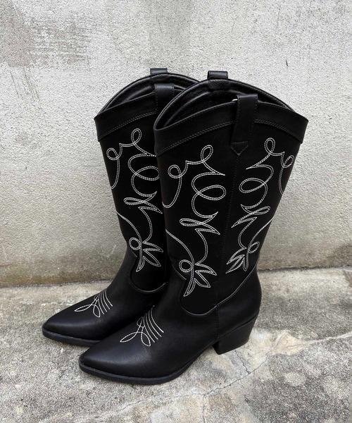 nyan　Hugo Boss 黒い刺繍入りウエスタンブーツ 12/上旬頃発送予定！オリジナル刺繍 ウエスタンブーツ TINA：JOJUN 全2
