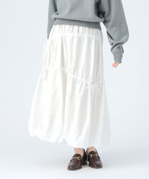 慈雨 ボリュームバルーンスカート 異素材 アシンメトリー BEAMS HEART（ビームス ハート） スカート アシンメトリー ドロスト