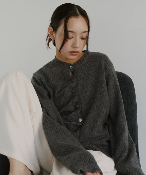 hellam（ヘラム） tシャツ フロントギャザーニットカーディガン