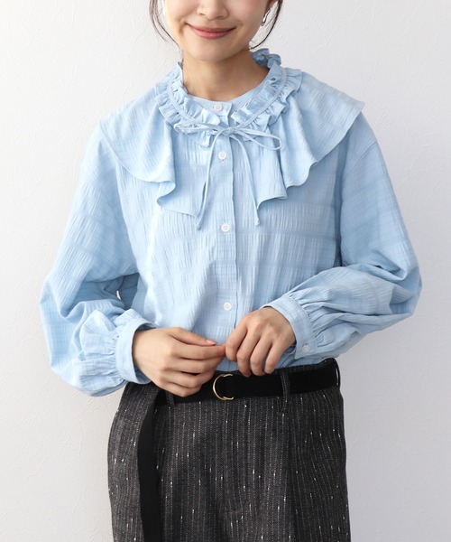 Jines（ジネス） ブラウス シャツ フリル襟付きシャツブラウス