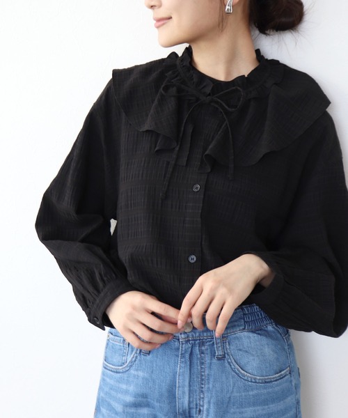 Jines（ジネス） ブラウス シャツ フリル襟付きシャツブラウス
